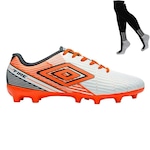 Chuteira de Campo Umbro Fire + Par de Meião - Adulto BRANCO/LARANJA