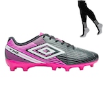 Chuteira de Campo Umbro Fire + Par de Meião - Adulto PRETO/ROSA