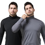 Camiseta Performance Wear Gola Alta Térmica Uv - 2 Unidades - Masculina PRETO/CINZA