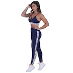 Calça Legging Orbis Fitness Supplex Poliamida Detalhe Lateral - Feminina Azul Esc Mescla