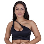 Top Fitness Feminino Um Ombro Poliamida Fio Brilho Acetinado Bojo PRETO