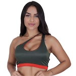 Top Fitness Feminino Um Ombro Poliamida Fio Brilho Acetinado Bojo VERDE