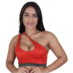 Top Fitness Feminino Um Ombro Poliamida Fio Brilho Acetinado Bojo LARANJA