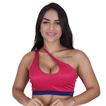 Top Fitness Feminino Um Ombro Poliamida Fio Brilho Acetinado Bojo PRETO/ROSA