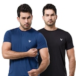 Kit 2x Camisa Térmica Uv Academia Manga Curta Performance Wear - Masculina PRETO/AZUL