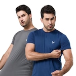 Kit 2x Camisa Térmica Uv Academia Manga Curta Performance Wear - Masculina AZUL/CINZA