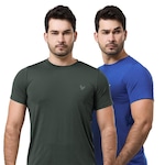 Kit 2x Camisa Térmica Uv Academia Manga Curta Performance Wear - Masculina Verde/Azul