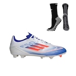 Kit Chuteira Campo adidas F50 League + Meia Antiderrapante - Adulto BRANCO/AZUL