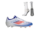 Kit Chuteira Campo adidas F50 League + Meia Antiderrapante - Adulto BRANCO/AZUL