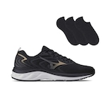 Kit Tênis Mizuno Space 4 Masculino + 3 Pares de Meias PRETO/OURO