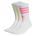 Meia Cano Longo adidas 3 Listras - 3 Pares - Unissex BRANCO/ROSA