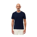 Camiseta Lacoste de Piqué Com Gola Listrada em Stretch - Masculina AZUL ESCURO