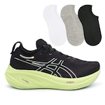 Kit Tênis Asics Gel-Nimbus 26 + 3 Pares de Meias - Feminino PRETO/CINZA