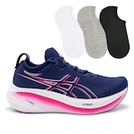 Kit Tênis Asics Gel-Nimbus 26 + 3 Pares de Meias - Feminino AZUL ESC/CINZA