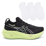 Kit Tênis Asics Gel-Nimbus 26 + 3 Pares de Meias - Feminino PRETO/VERDE CLA