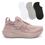 Kit Tênis Asics Gel-Nimbus 26 + 3 Pares de Meias - Feminino ROSA/CINZA