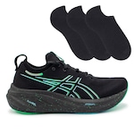 Tênis Asics Gel-Nimbus 26 + 3 Pares de Meias - Masculino PRETO/VERDE