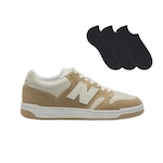 Kit Tênis New Balance 480 Low + 3 Pares de Meias - Masculino BEGE