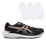 Kit Tênis Asics Gel-Nagoya 7 Corrida + 3 Pares de Meias Feminino PRETO/ROSA CLA