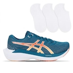 Kit Tênis Asics Gel-Nagoya 7 Corrida + 3 Pares de Meias Feminino AZUL/LARANJA