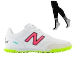 Chuteira Society New Balance 442 V2 Team Tf + Meião - Adulto BRANCO/ROSA