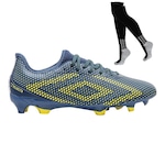 Chuteira de Campo Umbro Velocita Ix Club - Adulto + Meião Azul Esc/Amarelo