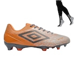 Chuteira Campo Umbro Gravity + Meião - Adulto LARANJA/CINZA