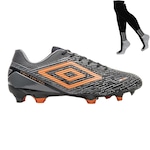 Chuteira Campo Umbro Gravity + Meião - Adulto PRETO/LARANJA