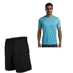 Kit Camiseta + Bermuda Olympikus Essential Masculina PRETO/AZUL