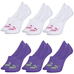 Kit 6 Pares de Meias Puma Sapatilha Invisível Feminina BRANCO/ROXO