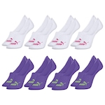 Kit 8 Pares de Meias Puma Sapatilha Invisível Feminina BRANCO/ROXO