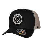 Boné Overking Trucker Patch - Snapback - Adulto Preto/Bege