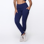 Calça Legging Orbis Fitness Bolso Lateral Jacquard Poliamida - Feminina Azul Esc Mescla