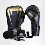 Kit Boxe Muay Thai Venum Luvas + Bandagem + Bucal Giant Logo PRETO/OURO