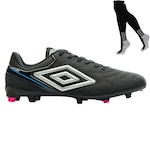 Chuteira de Campo Umbro Adamant Master Class Club + Meião - Adulto PRETO/CINZA