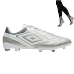 Chuteira de Campo Umbro Adamant Master Class Club + Meião - Adulto CINZA/BRANCO