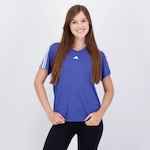 Camiseta adidas Essentials 3 Listras -Feminina AZUL