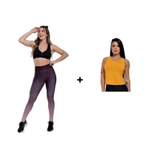 Conjunto Fitness Cós Alto Tecido Canelado Gloss Glamour - Feminino