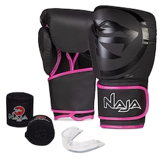 Kit Muay Thai Naja: Luvas Black Line + Bandagem + Bucal - Adulto