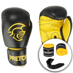 Kit de Boxe Pretorian: Bandagem + Protetor Bucal + Luvas de Boxe First - 12 OZ - Adulto - Foto 1