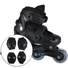 Kit Patins Spin Roller: Patins 3 Rodas Ajustável + 2 Joelheiras + 2 Cotoveleiras - Infantil - Foto 1