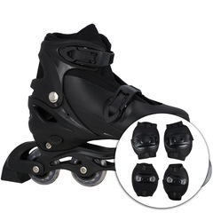 Kit Patins Spin Roller: Patins Ajustável + 2 Joelheiras + 2 Cotoveleiras - Adulto - Foto 1