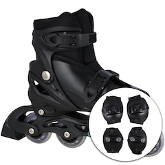 Kit Patins Spin Roller: Patins Ajustável + 2 Joelheiras + 2 Cotoveleiras - Infantil - Foto 1