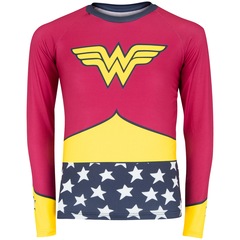 Conjunto Camiseta Manga Longa Proteção Solar UV e Sunkini Liga da Justiça Mulher-Maravilha Infantil - Foto 2