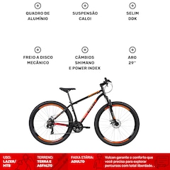 Mountain Bike Caloi Vulcan - Aro 29 - Freio a Disco Mecânico - Câmbio Traseiro Shimano - 21 Marchas - Foto 3