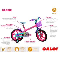 Bicicleta Caloi Barbie - Aro 16 - Freios Cantilever - Feminina - Infantil - Foto 9