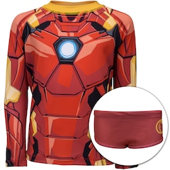 Conjunto Camiseta Manga Longa com Proteção Solar UV e Sunga Marvel Homem de Ferro - Infantil - Foto 1