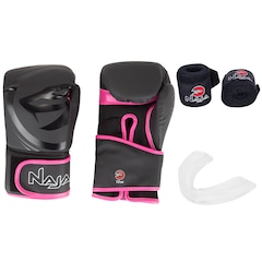 Kit de Boxe Naja: Bandagem + Protetor Bucal + Luvas de Boxe Black - 10 OZ - Adulto - Foto 1