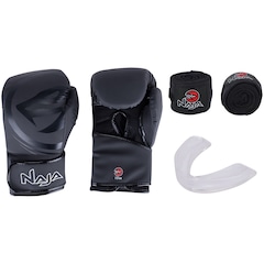 Kit de Boxe Naja: Bandagem + Protetor Bucal + Luvas de Boxe Black - 12 OZ - Adulto - Foto 1