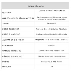 Mountain Bike Absolute 2X9 - Aro 29 - Freio a Disco Hidráulico - 18 Marchas - Foto 6